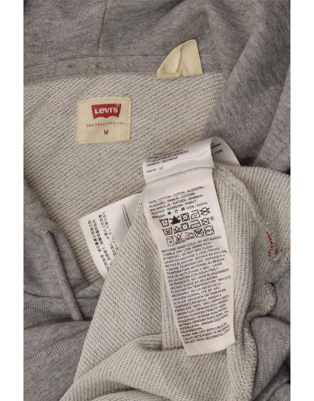 Levi's Mens Graphic Hoodie Jumper Medium Grey Flecked Cotton