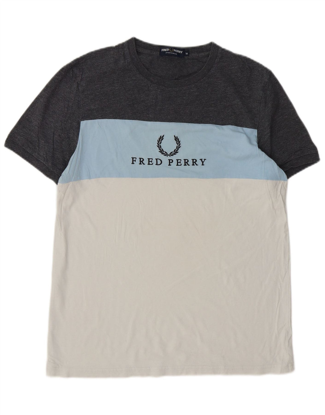 FRED PERRY Mens Graphic T-Shirt Top Medium White Colourblock