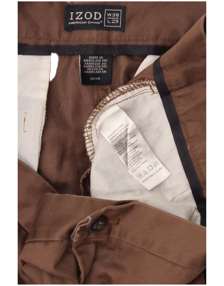 IZOD Mens Straight Chino Trousers W38 L29 Brown Cotton