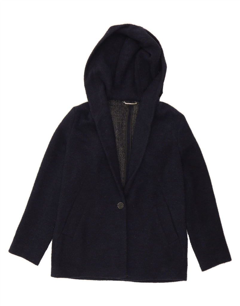 MASSIMO DUTTI Womens Hooded Cardigan Sweater UK 16 Large Navy Blue Wool Vintage Massimo Dutti and Second-Hand Massimo Dutti from Messina Hembry 