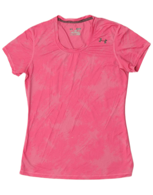 Under Armour Womens Heat Gear T-Shirt Top UK 14 Medium Pink Tie Dye