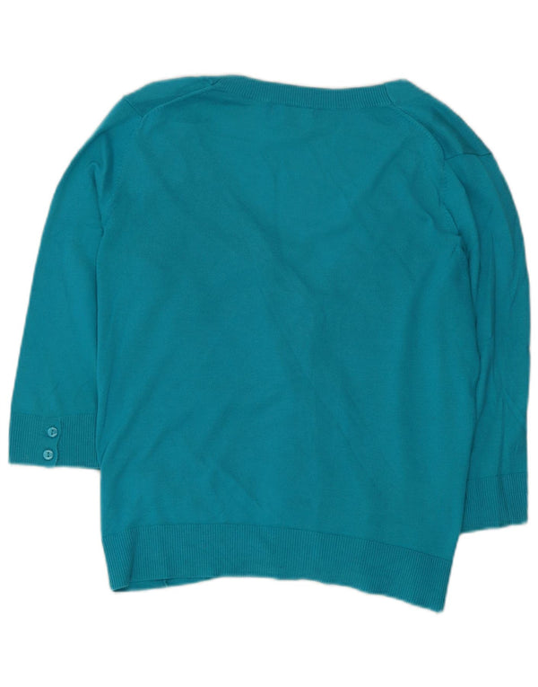 Gap Womens 3/4 Sleeve Cardigan Sweater UK 14 Medium Turquoise Cotton