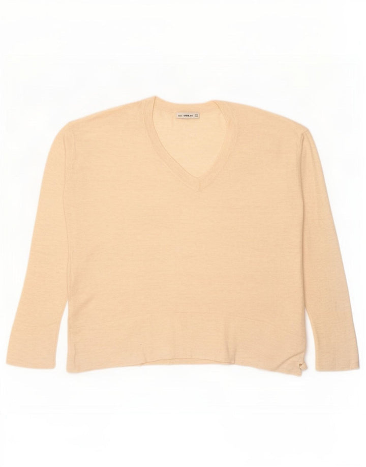 Zara Womens Oversized Top Long Sleeve UK 14 Medium Beige Flecked