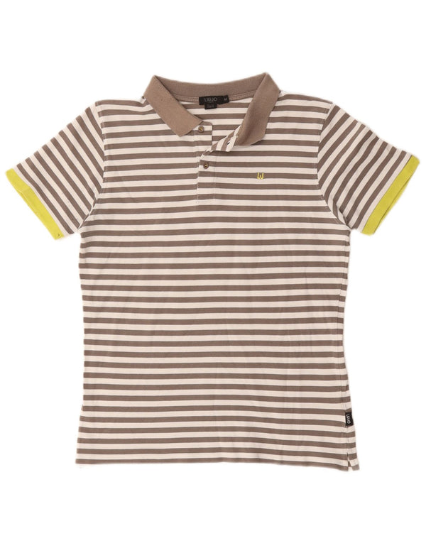 Liu Jo Mens Slim Fit Polo Shirt Medium Brown Striped Cotton