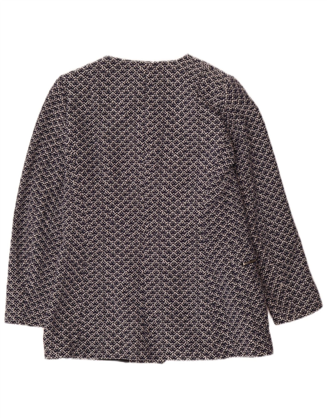 Zara Womens Abstract Pattern Blazer Jacket UK 14 Large Navy Blue Cotton