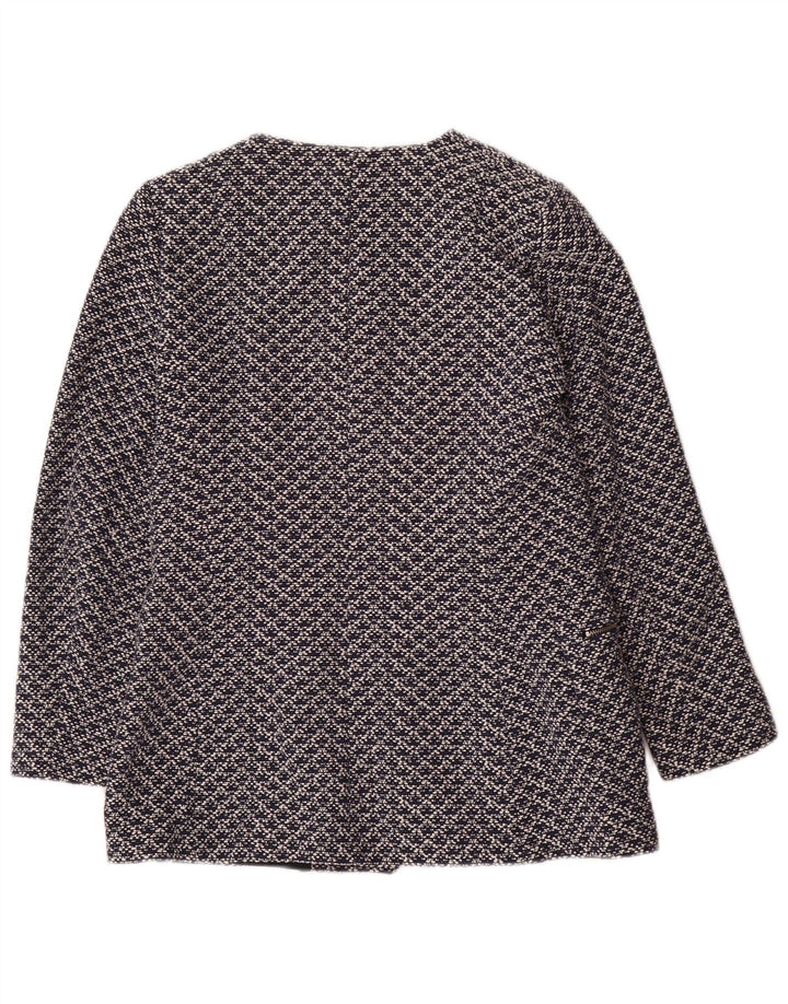 Zara Womens Abstract Pattern Blazer Jacket UK 14 Large Navy Blue Cotton