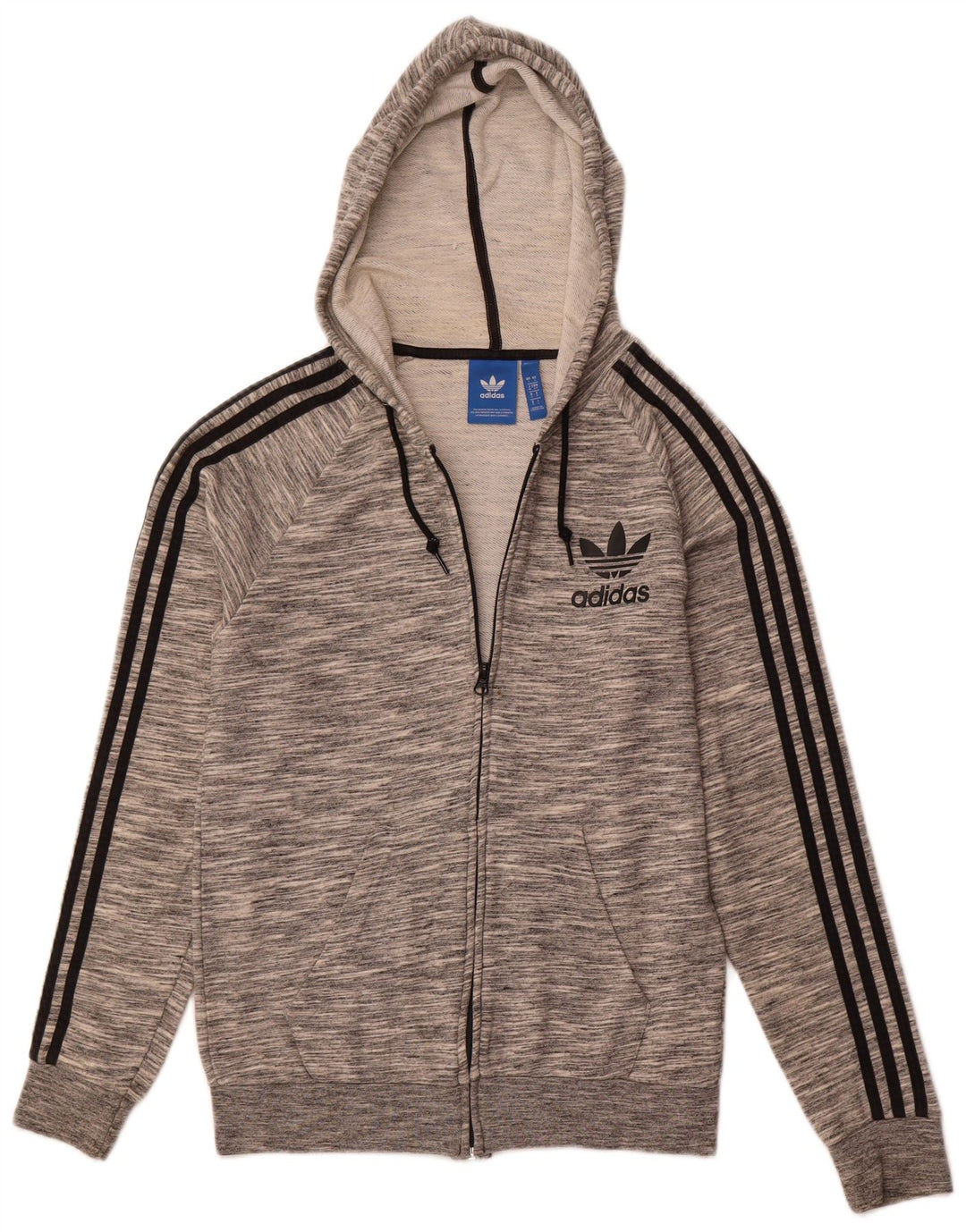 ADIDAS Mens Zip Hoodie Sweater Small Grey Flecked Cotton
