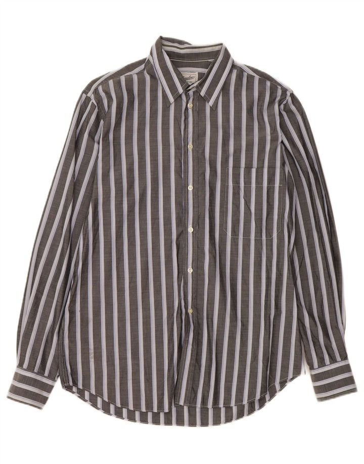 BORSALINO Mens Shirt Size 40 15 3/4 Medium Grey Striped Cotton Vintage Borsalino and Second-Hand Borsalino from Messina Hembry 
