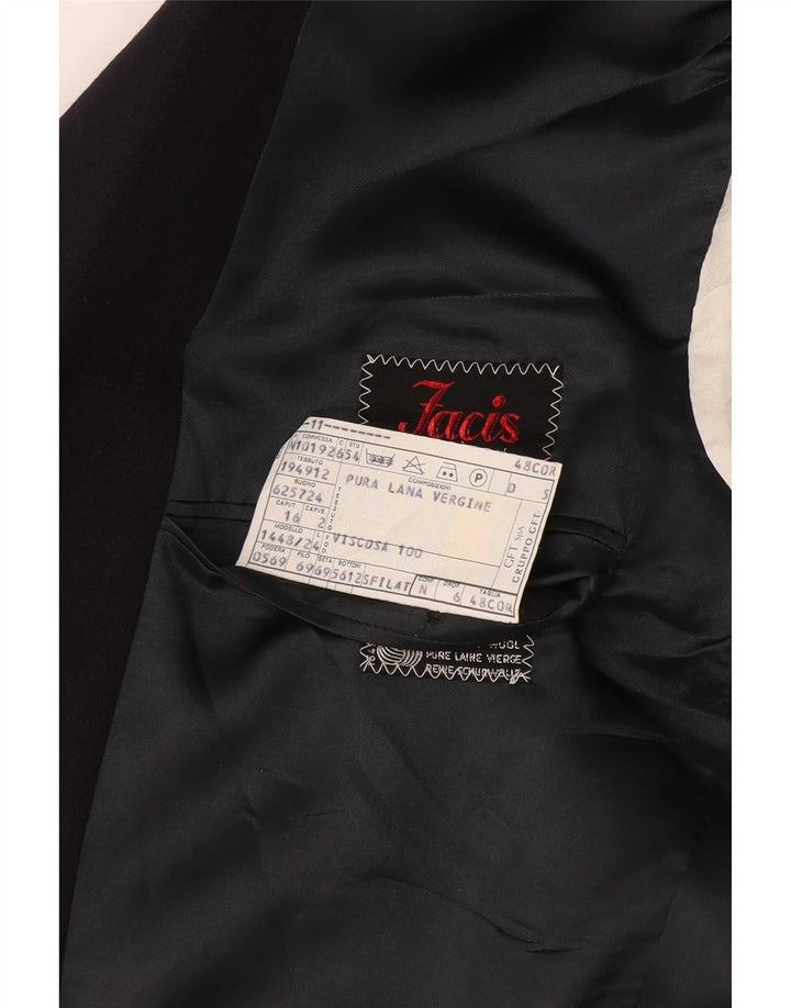 Facis Mens Double Breasted Blazer Jacket IT 48 Medium Navy Blue Virgin Wool