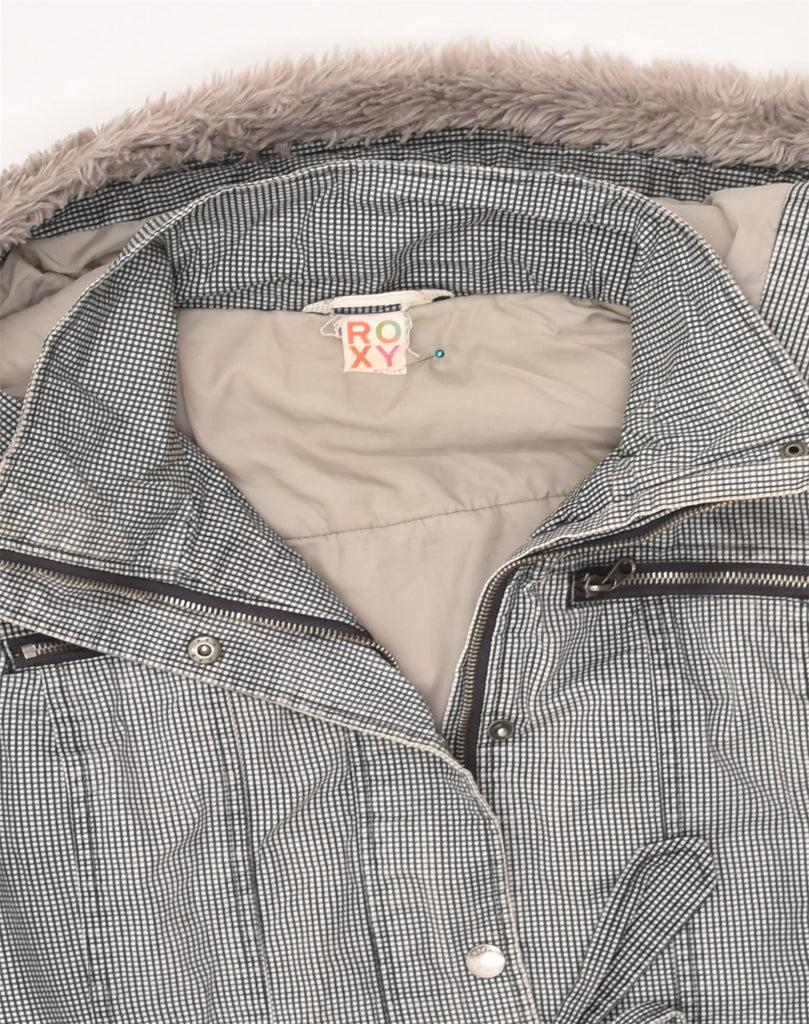 ROXY Womens Hooded Windbreaker Jacket UK 10 Small Grey Check Cotton | Vintage Roxy | Thrift | Second-Hand Roxy | Used Clothing | Messina Hembry 