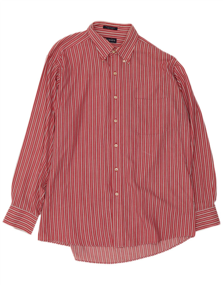Chaps Mens Shirt Size 16 1/2 Large Red Striped Cotton