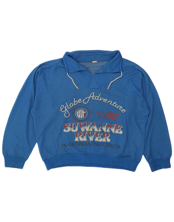 Vintage Womens Oversized Graphic Sweatshirt Jumper UK 14 Medium Blue