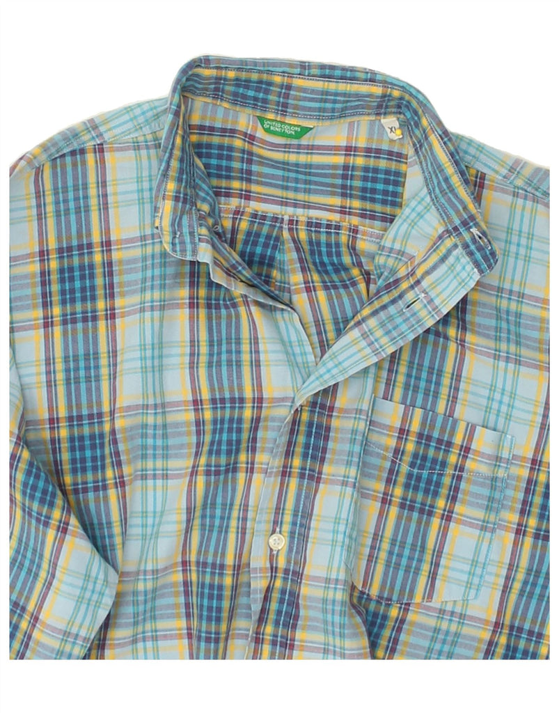 BENETTON Boys Shirt 14-15 Years XL Blue Check | Vintage Benetton | Thrift | Second-Hand Benetton | Used Clothing | Messina Hembry 