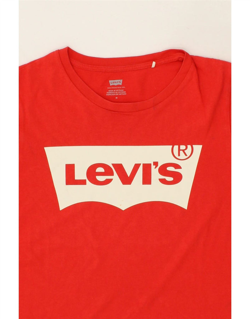 LEVI'S Womens Graphic T-Shirt Top UK 14 Medium Red Cotton Vintage Levi's and Second-Hand Levi's from Messina Hembry 