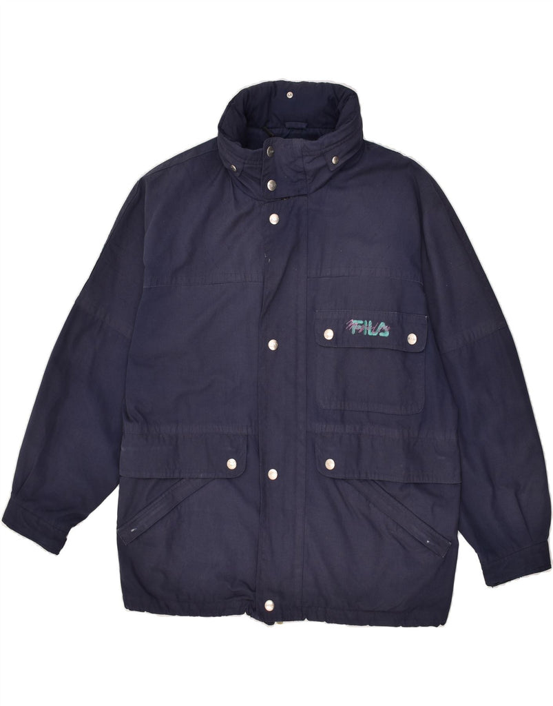 FILA Mens Hooded Rain Jacket IT 48 Medium Navy Blue Polyester | Vintage Fila | Thrift | Second-Hand Fila | Used Clothing | Messina Hembry 