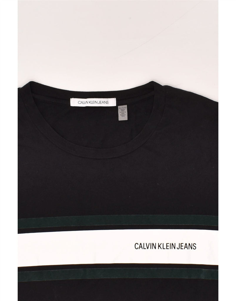 CALVIN KLEIN Mens Tall Slim Graphic Top Long Sleeve 2XL Black Striped | Vintage Calvin Klein | Thrift | Second-Hand Calvin Klein | Used Clothing | Messina Hembry 