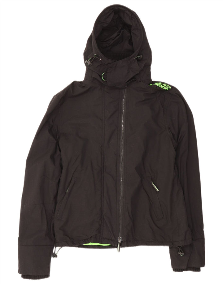 Superdry Womens Hooded Windbreaker Jacket UK 14 Large Black Nylon