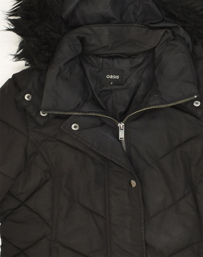 OASIS Womens Hooded Padded Jacket UK 8 Small Black Polyester | Vintage Oasis | Thrift | Second-Hand Oasis | Used Clothing | Messina Hembry 