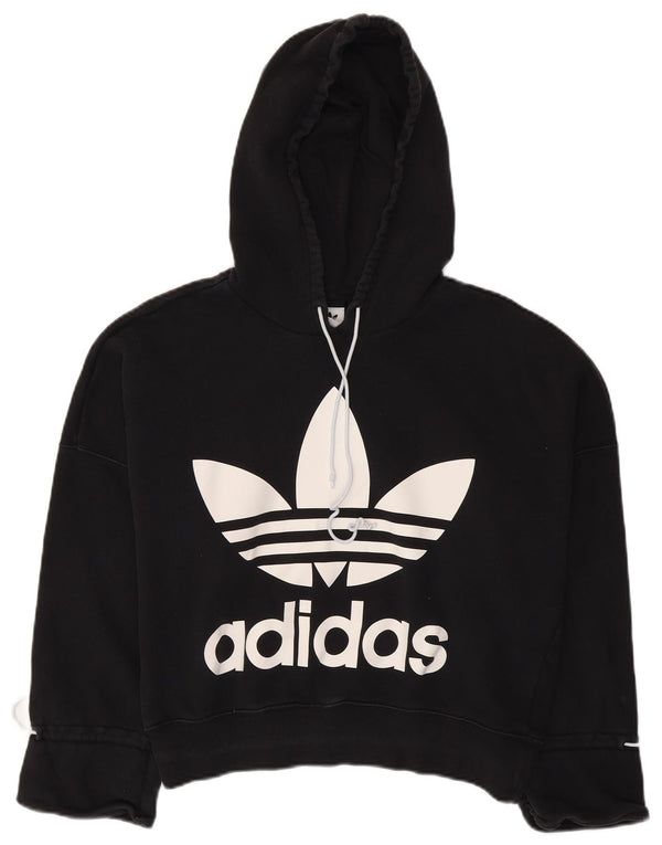 Adidas Womens Oversized Crop Graphic Hoodie Jumper UK 6 XS Black Cotton