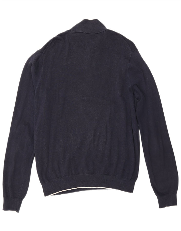 Gant Mens Zip Neck Jumper Sweater Medium Navy Blue Cotton