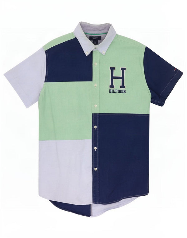 Tommy Hilfiger Mens Short Sleeve Shirt Large Navy Blue Colourblock