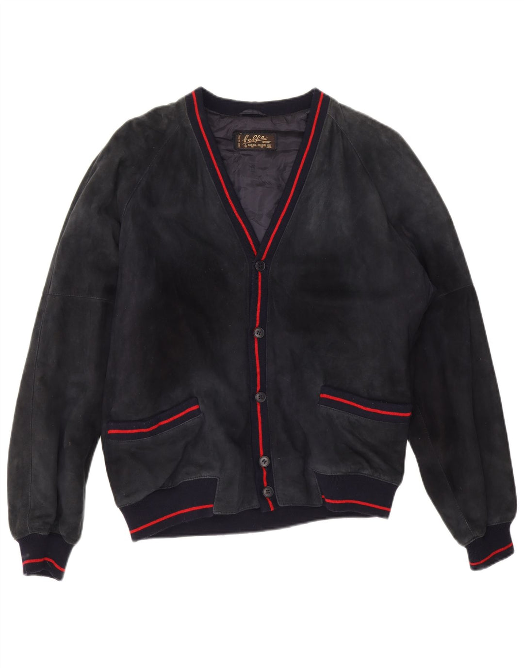 Belfe Mens Suede Bomber Jacket IT 50 Large Navy Blue Leather