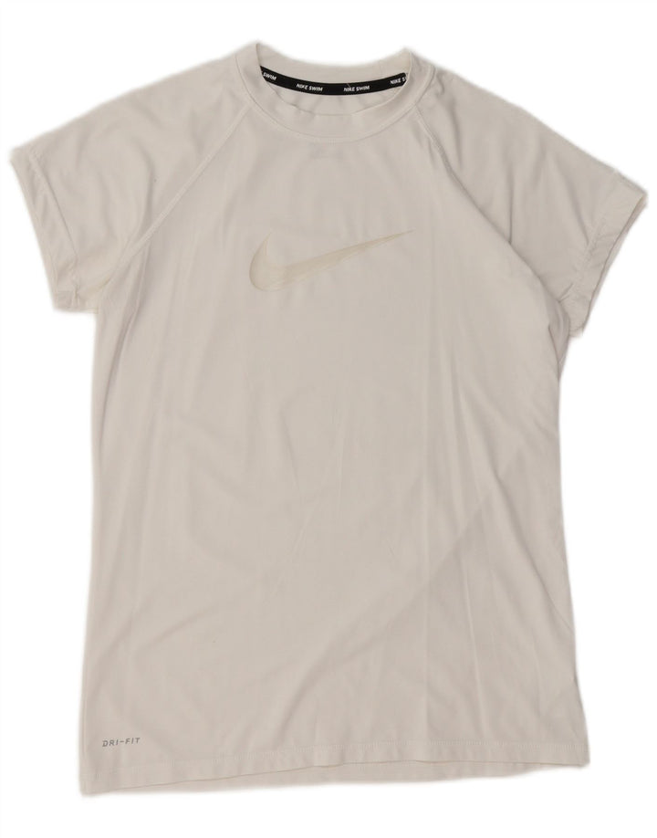 NIKE Womens Dri Fit Graphic T-Shirt Top UK 12 Medium White Polyester