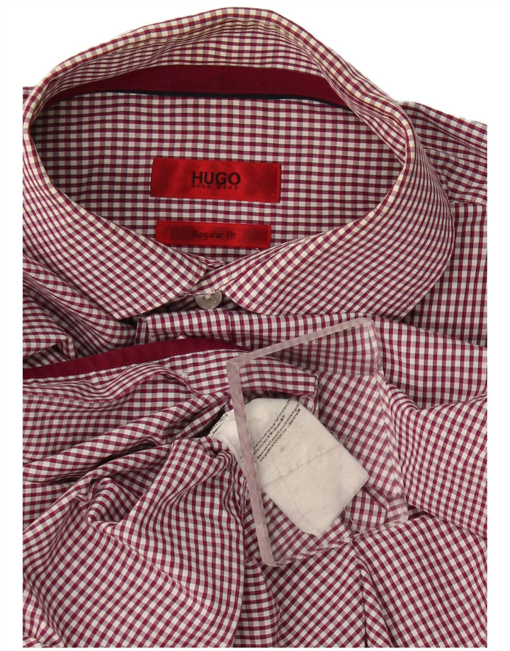Hugo Boss Mens Regular Fit Shirt Medium Burgundy Gingham Cotton