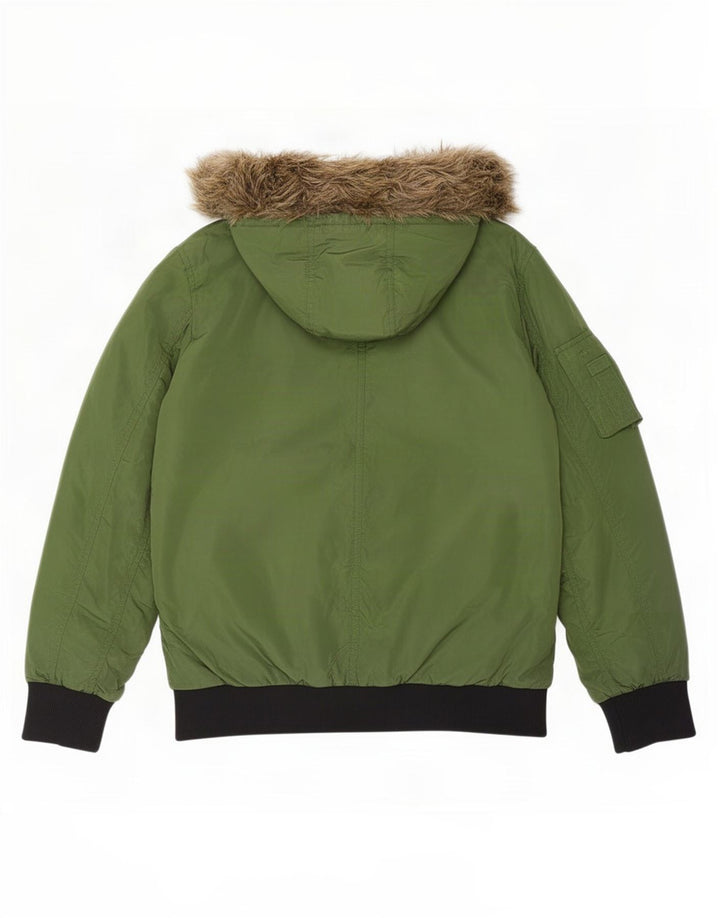 Jack & Jones Mens Hooded Padded Bomber Jacket UK 40 Large Green Polyester