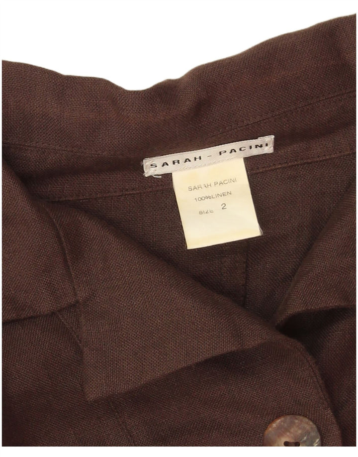 Sarah Pacini Womens Crop Oversized Bomber Jacket US 2 XS Brown Linen