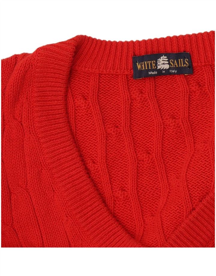 White Sails Mens V-Neck Jumper Sweater Large Orange