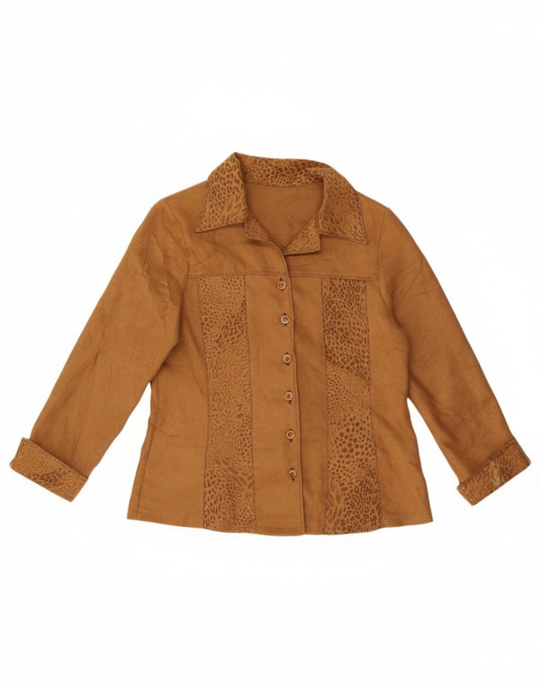 Vintage Womens Shirt Blouse UK 14 Large Brown Animal Print Polyacrylic