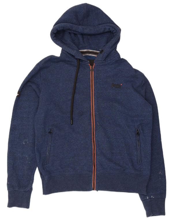 Superdry Mens Zip Hoodie Sweater 2XL Navy Blue Cotton