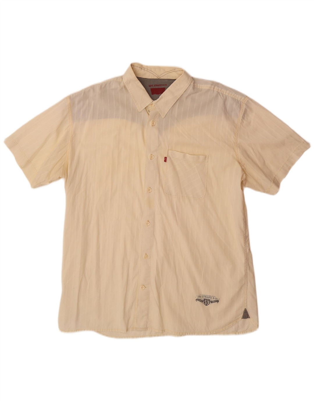LEVI'S Mens Short Sleeve Shirt Large Yellow Pinstripe