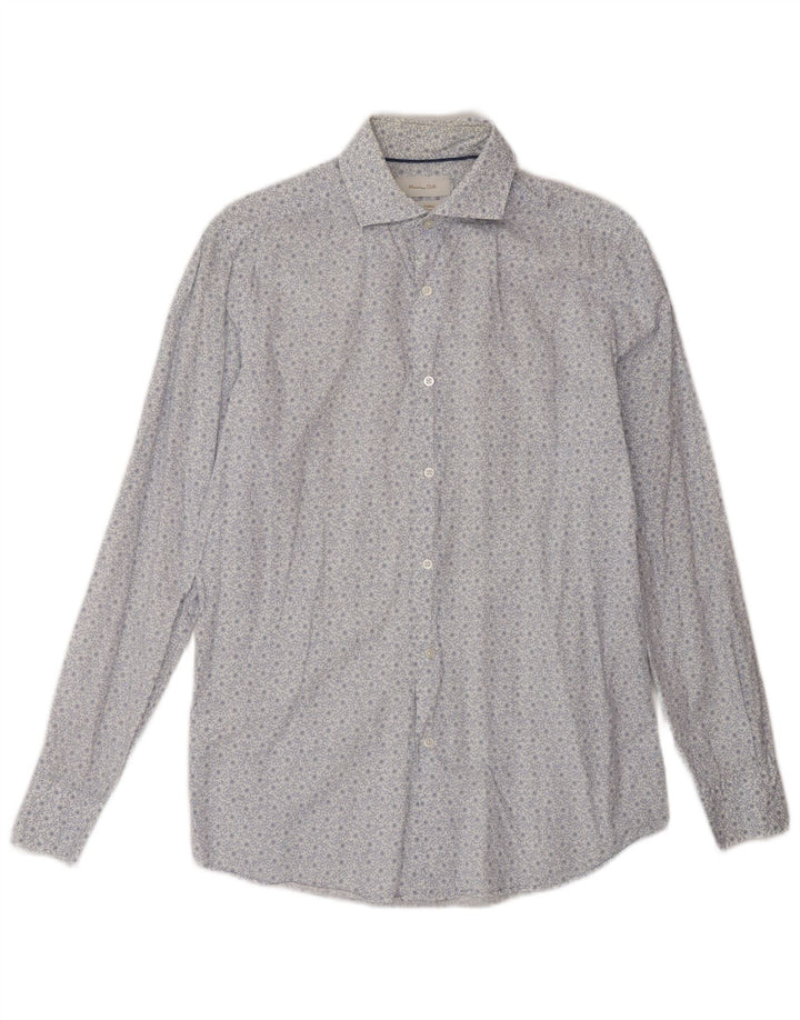 Massimo Dutti Mens Shirt Small White Floral Cotton