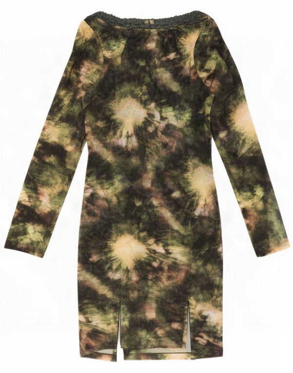 Topshop Womens Petite Long Sleeve Bodycon Dress UK 10 Small Green Tie Dye