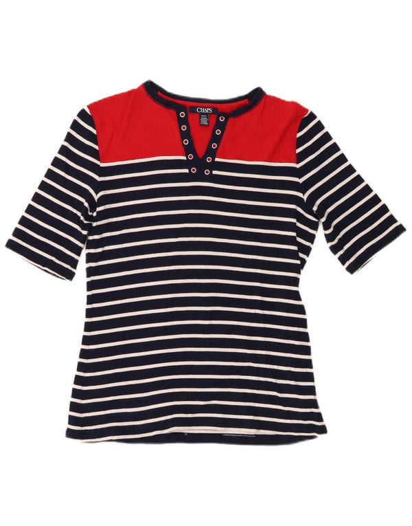 Chaps Womens T-Shirt Top UK 12 Medium Navy Blue Striped Cotton