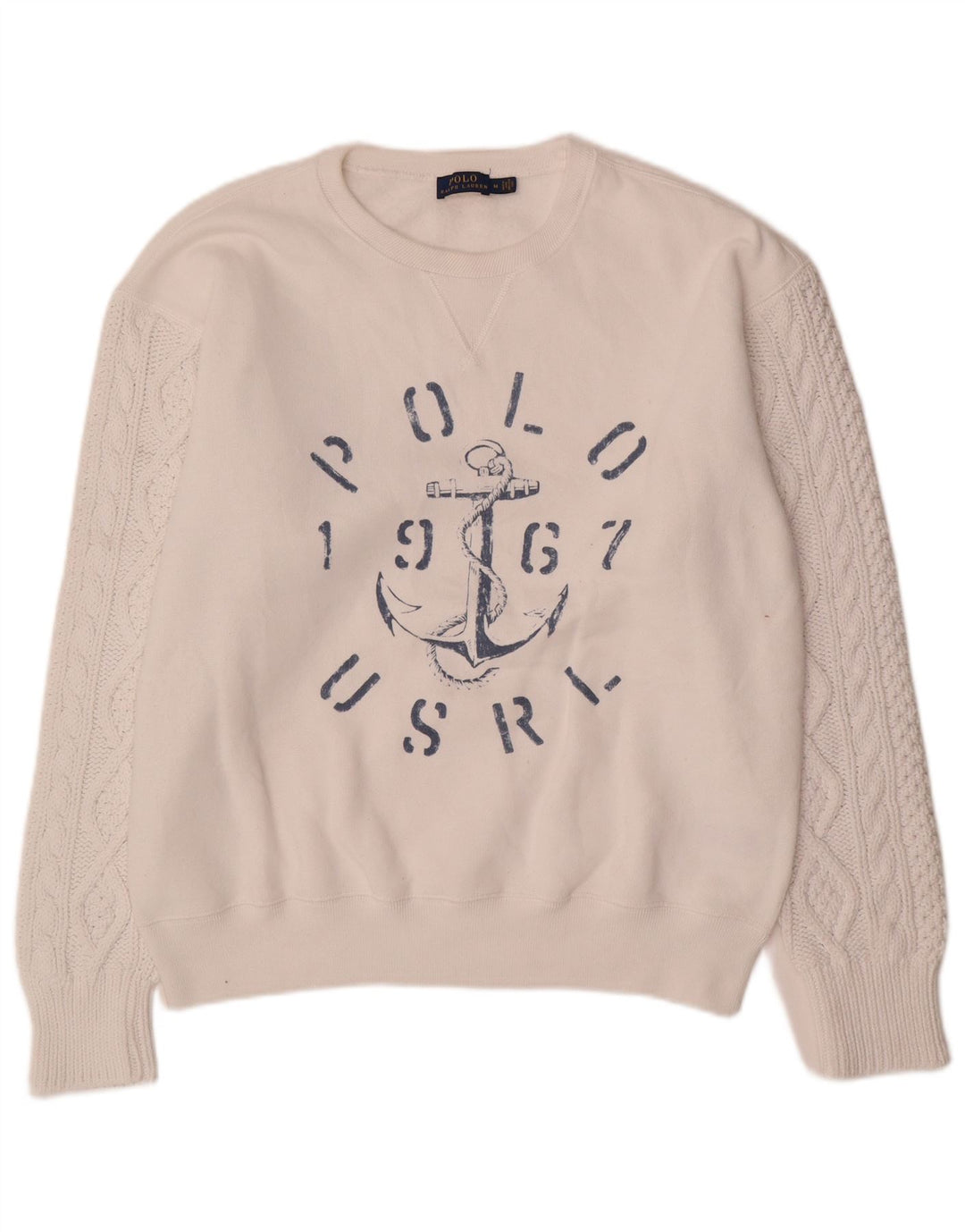 Polo Ralph Lauren Mens Graphic Sweatshirt Jumper Medium White Cotton