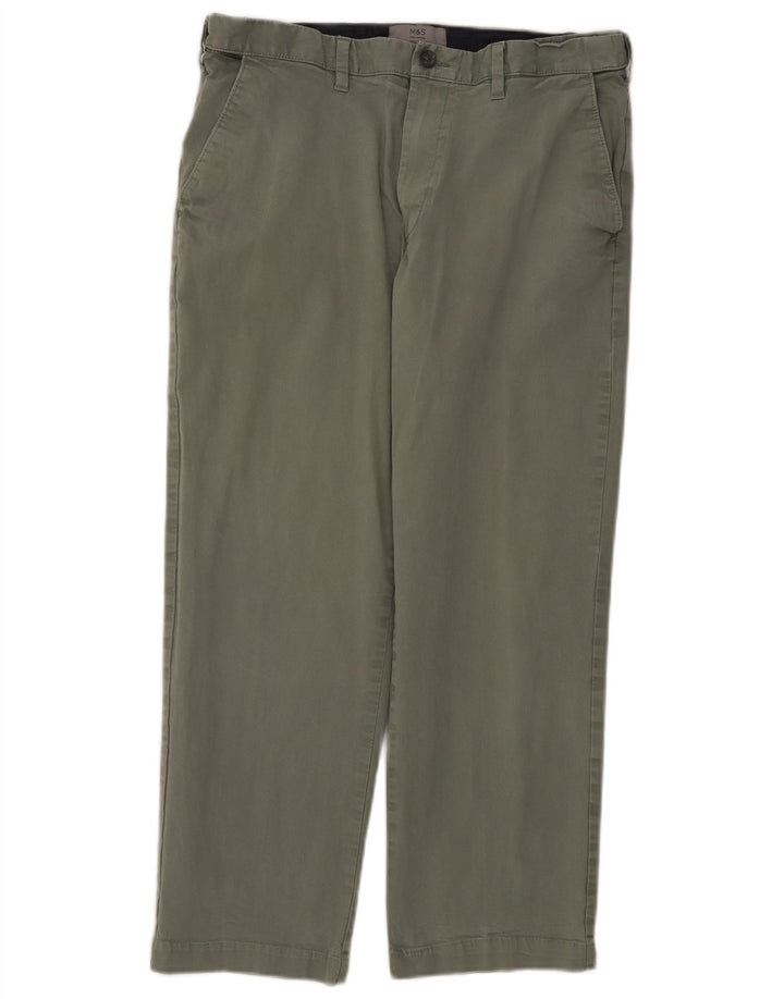 Marks & Spencer Mens Straight Regular Cropped Trousers W36 L26 Khaki Cotton