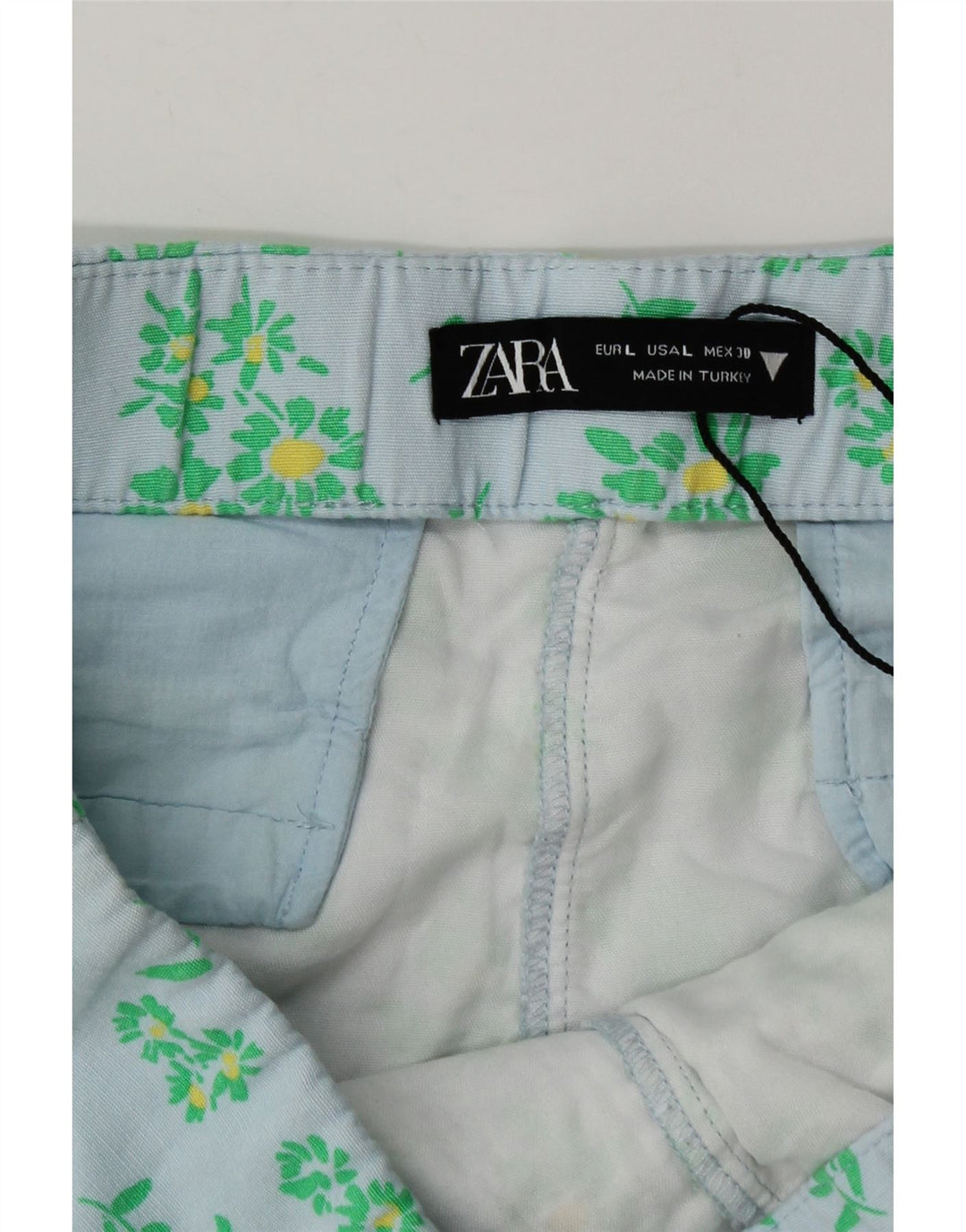 Zara Womens Hot Pants Large W30 Blue Floral Viscose
