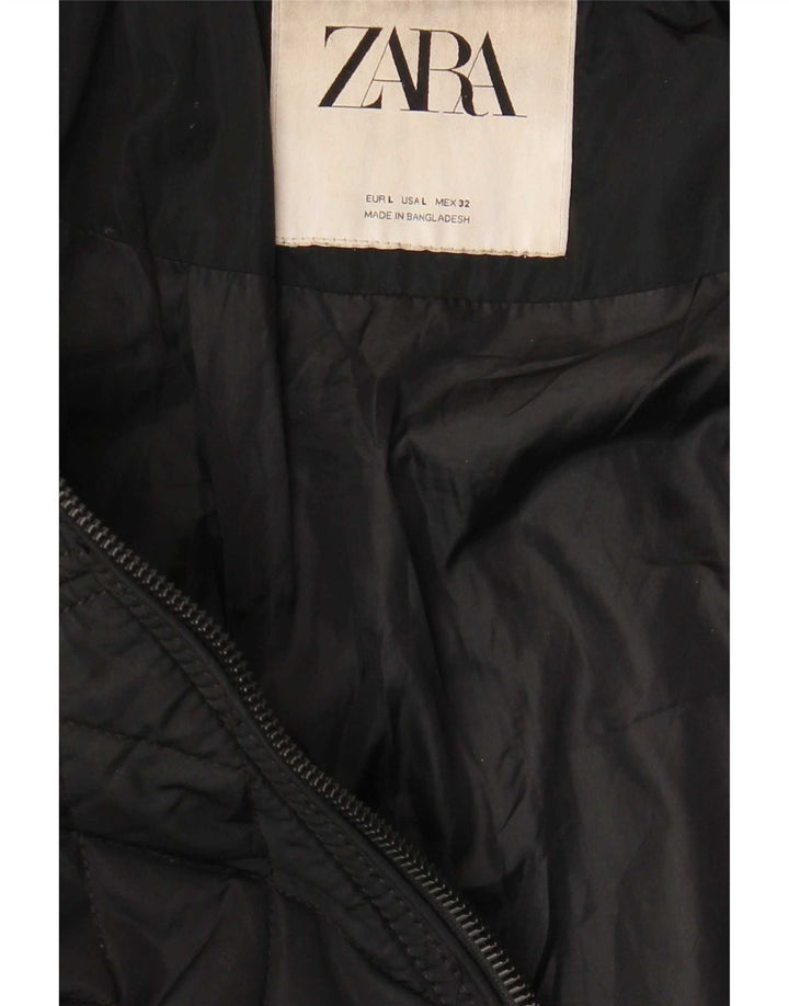 Zara Womens Quilted Jacket UK 16 Large Black Polyester