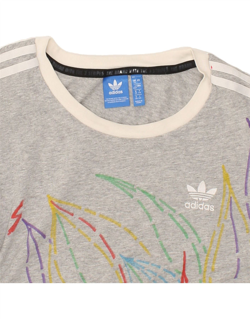 ADIDAS Womens Graphic T-Shirt Top UK 12 Medium Grey Cotton Vintage Adidas and Second-Hand Adidas from Messina Hembry 