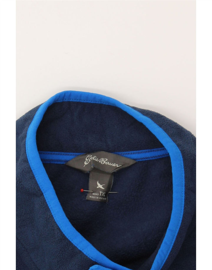 EDDIE BAUER Mens Button Neck Fleece Jumper XL Navy Blue Colourblock Vintage Eddie Bauer and Second-Hand Eddie Bauer from Messina Hembry 