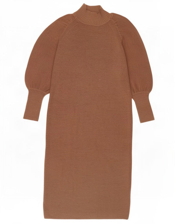 Whistles Womens Long Sleeve Jumper Dress UK 12 Medium Brown Merino Wool