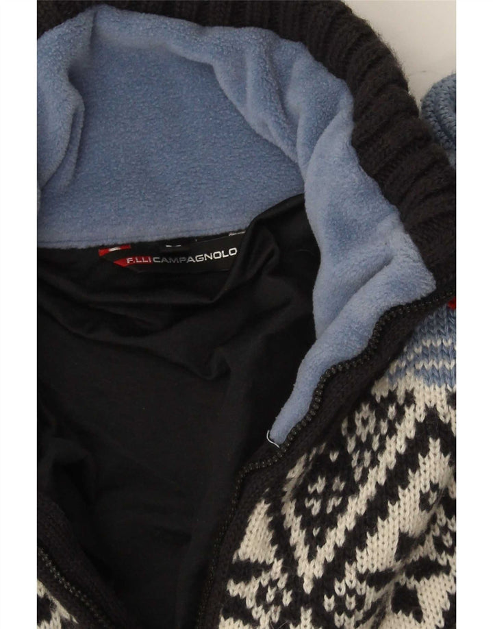 F.LLI Campagnolo Mens Zip Neck Jumper Sweater Medium Black Fair Isle