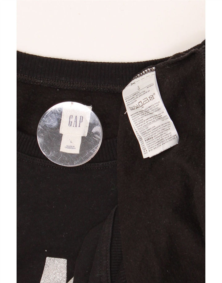 GAP Womens Graphic Sweatshirt Jumper UK 16 Large Black Cotton