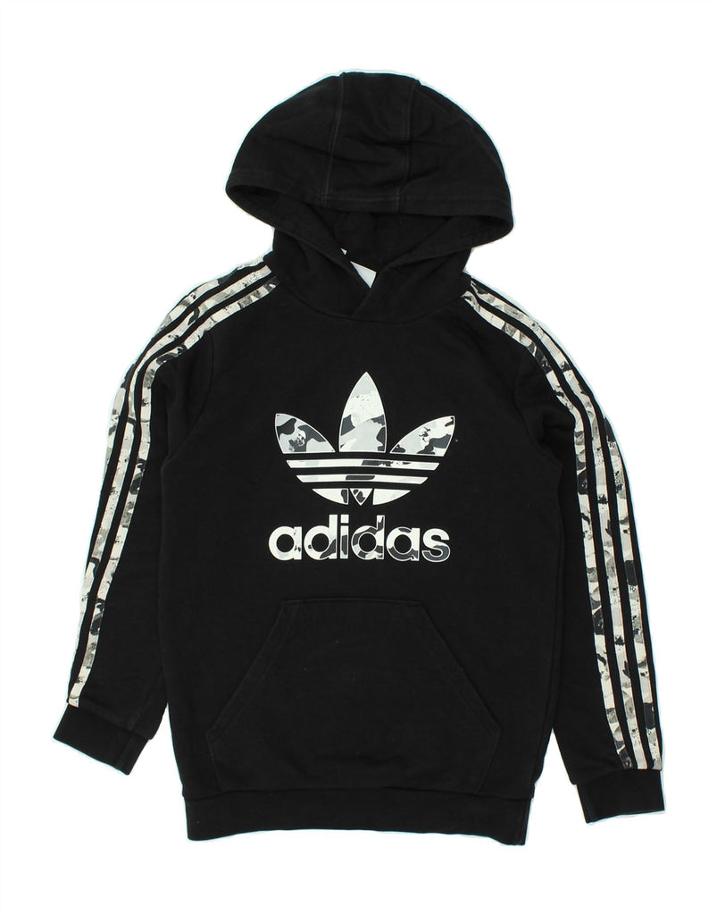 ADIDAS Boys Graphic Hoodie Jumper 11-12 Years Black Cotton | Vintage Adidas | Thrift | Second-Hand Adidas | Used Clothing | Messina Hembry 