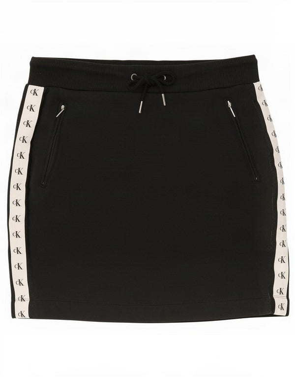 Calvin Klein Womens Graphic Skirt UK 14 Medium Black Colourblock Cotton