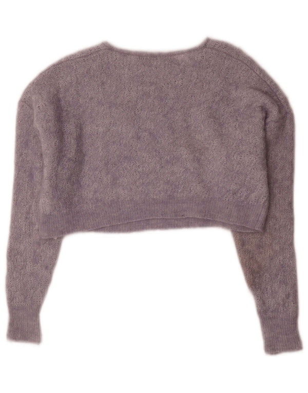 Zara Womens Crop Oversized Boat Neck Jumper Sweater UK 10 Small Purple Wool