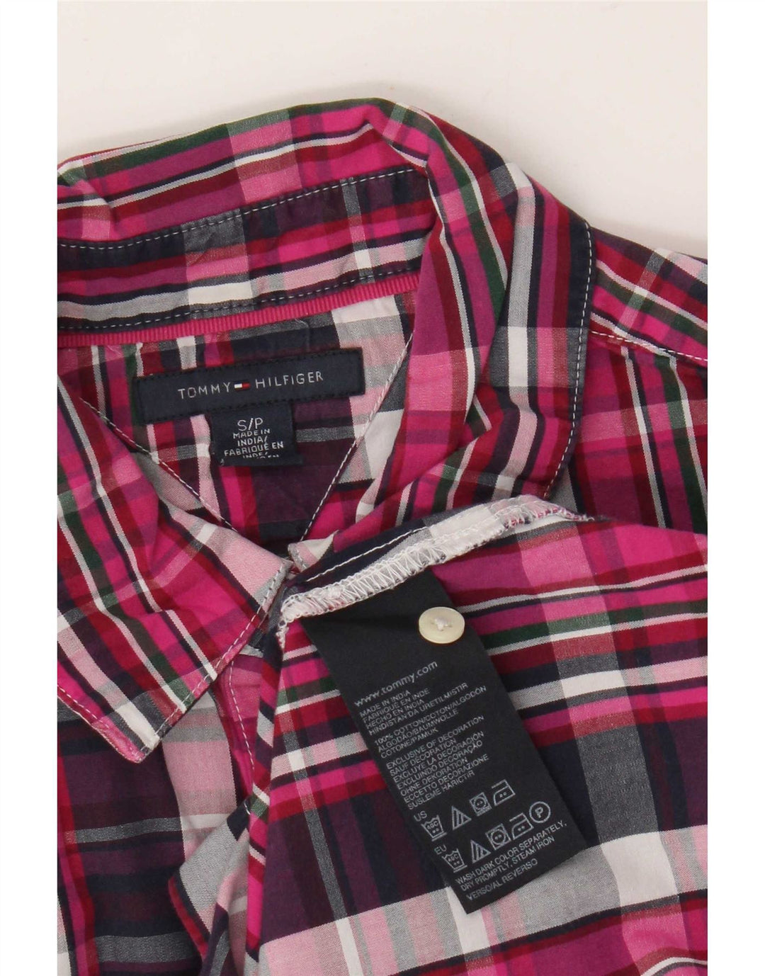 Tommy Hilfiger Womens Shirt UK 10 Small Pink Check Cotton